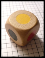 Dice : Dice - Game Dice - Unknown Large Wooden with Colored Spots - Trade MN Jan 2010